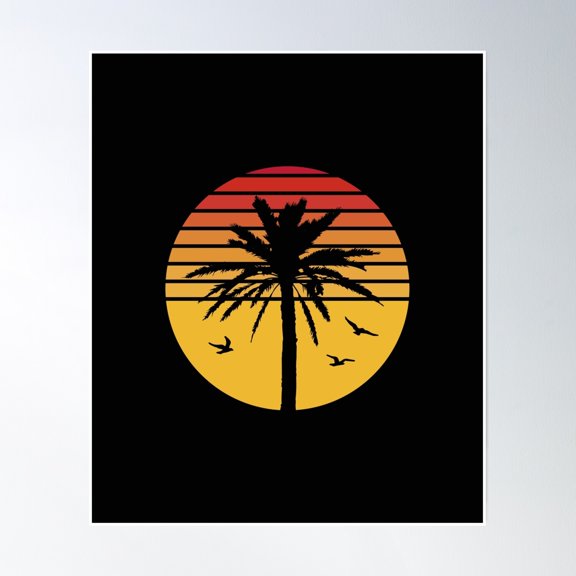 Bloom Theory Palm Tree Retro Sunset Poster Wall Art, Modern Wall Decor, 8x12 UNFRAMED