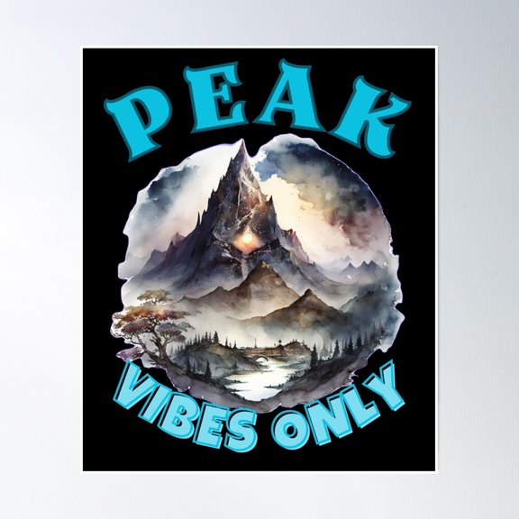Bloom Theory Peak Vibes Only. Mountain Range Poster Wall Art, Modern Wall Decor, 12x18 UNFRAMED