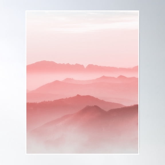 Bloom Theory Pink Foggy Mountain Poster Wall Art, Modern Wall Decor, 16x24 UNFRAMED