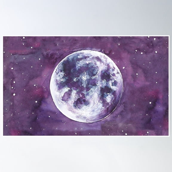Bloom Theory Purple Watercolor Moon Poster Wall Art, Modern Wall Decor, 8x12 UNFRAMED
