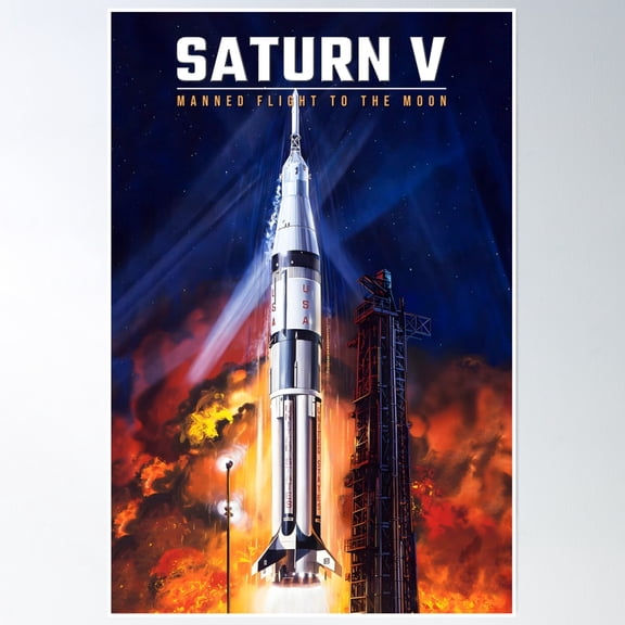 Bloom Theory Saturn V Rocket Artwork Poster Wall Art, Modern Wall Decor, 16x24 UNFRAMED