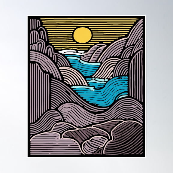 Bloom Theory Sea, Sun And Rocks Poster Wall Art, Modern Wall Decor, 8x12 UNFRAMED