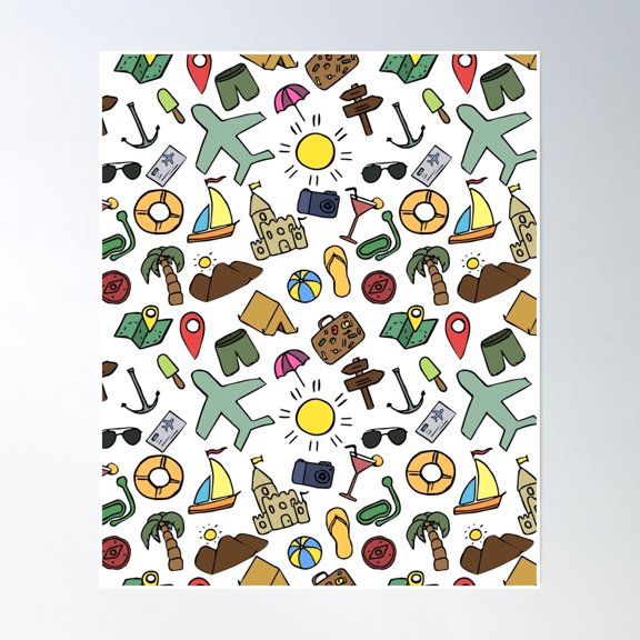 Bloom Theory Seamless Vacation Pattern Poster Wall Art, Poster Only