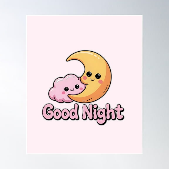 Bloom Theory Smiling Moon And Cloud Saying Good Night Poster Wall Art, Modern Wall Decor, 16x24 UNFRAMED