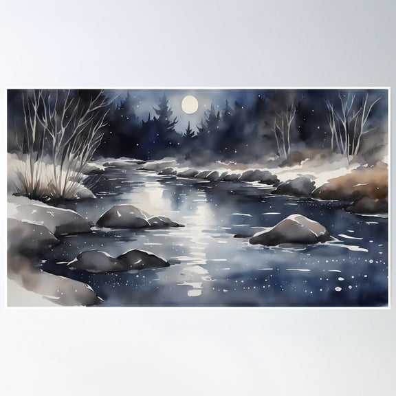 Bloom Theory Spring Fullmoon River Poster Wall Art, Modern Wall Decor, 24x36 UNFRAMED