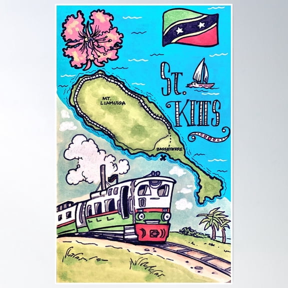 Bloom Theory St. Kitts Island Poster Wall Art, Modern Wall Decor, 12x18 UNFRAMED