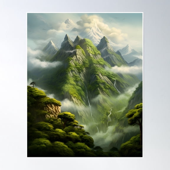 Bloom Theory Summit Spectres: Surreal Mountain Vision Poster Wall Art, Modern Wall Decor, 24x36 UNFRAMED