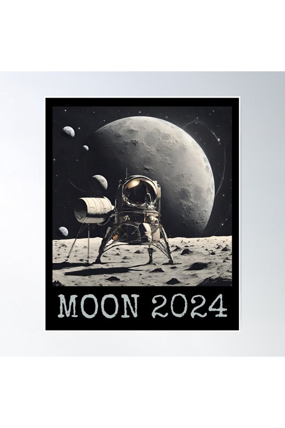 The Moon Landing 2024 Detailed Colorful Design Poster Wall Art, Modern Wall Decor, 8x12 UNFRAMED