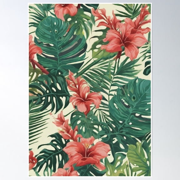 Bloom Theory Tropical Flowers Poster Wall Art, Modern Wall Decor, 8x12 UNFRAMED
