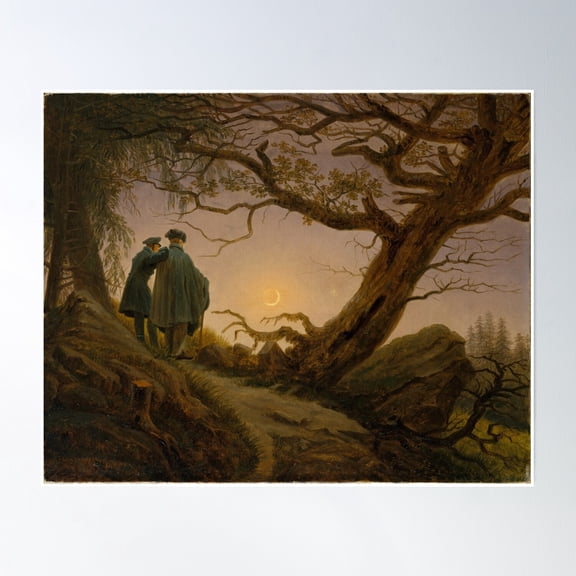 Bloom Theory Two Men Contemplating The Moon - Caspar David Friedrich Poster Wall Art, Modern Wall Decor, 12x18 UNFRAMED