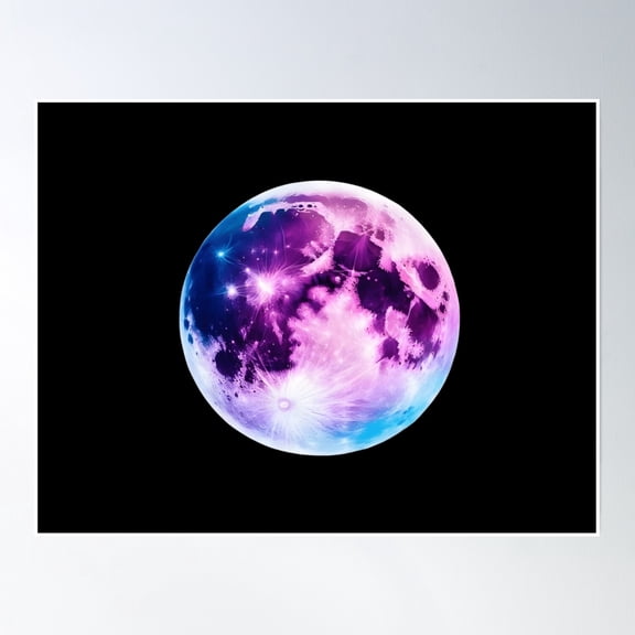 Bloom Theory Vibrant Cosmic Moon Poster Wall Art, Modern Wall Decor, 24x36 UNFRAMED