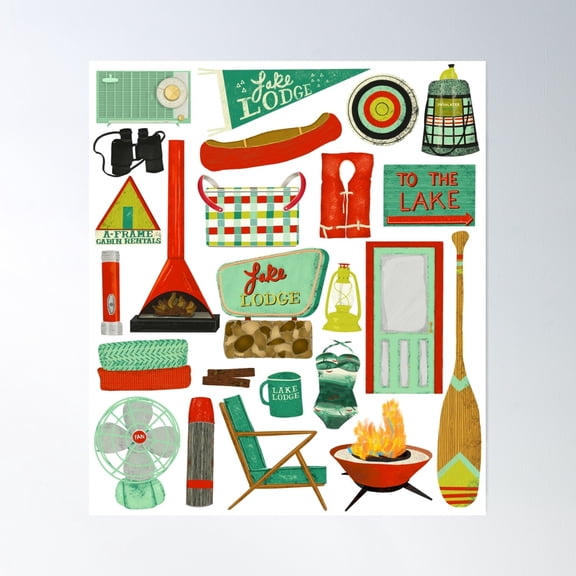 Bloom Theory Vintage Lake Lodge Poster Wall Art, Modern Wall Decor, 8x12 UNFRAMED