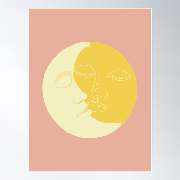 Bloom Theory Vintage Solar Eclipse - Sun And Moon Faces Poster Wall Art, Modern Wall Decor, 16x24 UNFRAMED