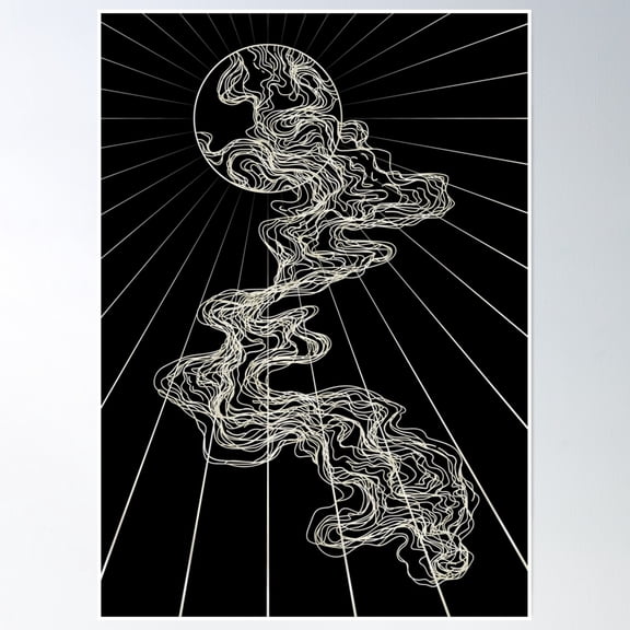 Bloom Theory White Overflowing Moon With Starburst Poster Wall Art, Modern Wall Decor, 24x36 UNFRAMED