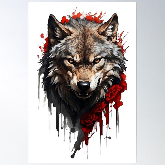 Bloom Theory Wolf Rose Poster Wall Art, Modern Wall Decor, 8x12 UNFRAMED