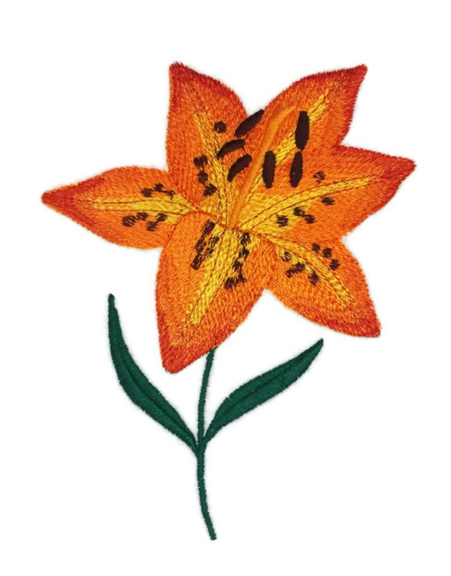 Bloom Tiger Lily Flower Embroidered Iron on/Sew Patch [ 4.8"(w) x 6"(h) ]