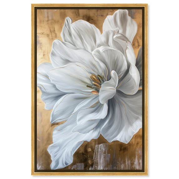 Bloom White Petals Floral Fine Wall Art Canvas Wall Art by Art Remedy, Gold Floater Frame, 37.5" x 55.5"