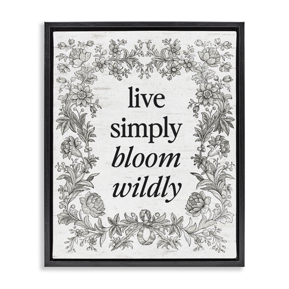 Stupell Industries Bloom Wildly Vintage Border Black Framed Floater Canvas Wall Art, design by Lettered and Lined, 21 x 17