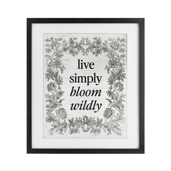 Stupell Industries Bloom Wildly Vintage Border Black Framed Print Under Glass, design by Lettered and Lined, 21 x 17