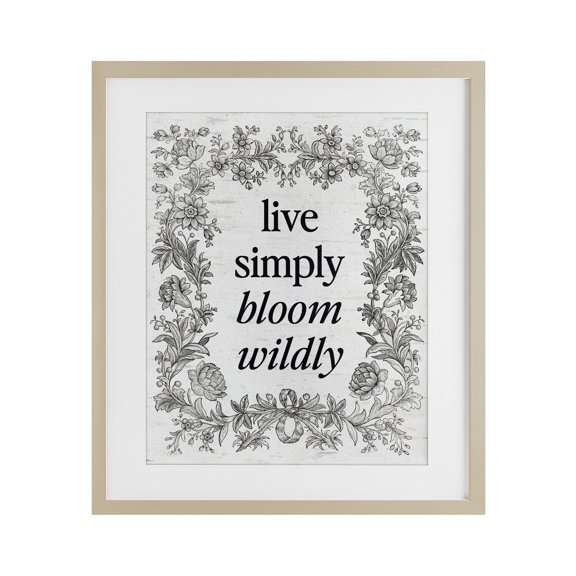 Stupell Industries Bloom Wildly Vintage Border Birch Framed Print Under Glass, design by Lettered and Lined, 16 x 13