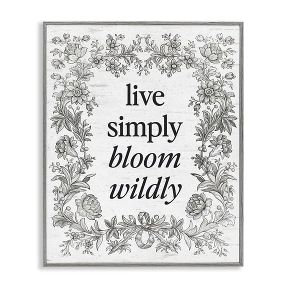 Stupell Industries Bloom Wildly Vintage Border Gray Framed Giclee Art, design by Lettered and Lined, 30 x 24