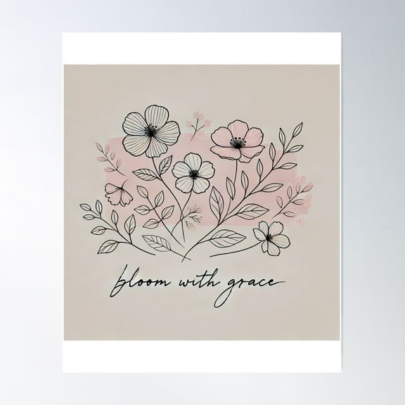Bloom With Grace – Minimalist Floral Line Art Design Poster Wall Art, Modern Wall Decor For Living Room Bedroom, 8x12 UNFRAMED