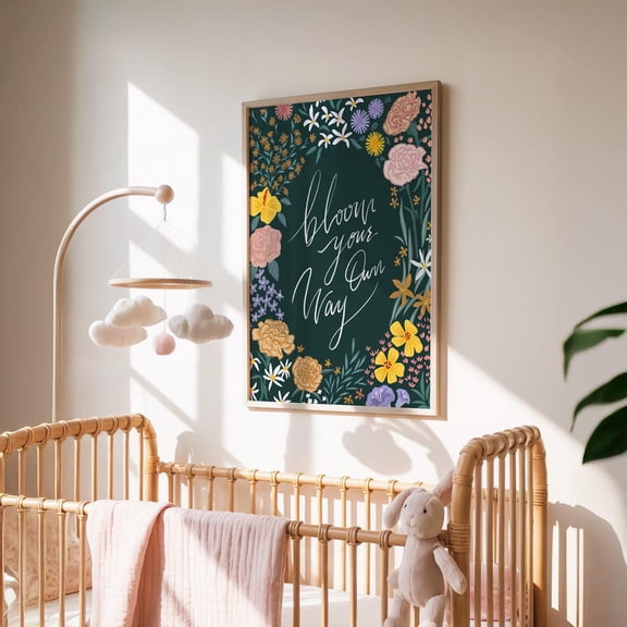 Bloom Your Own Way Flower Quote Floral Nursery Wall Decor, Unframed Paper Poster 8x10in