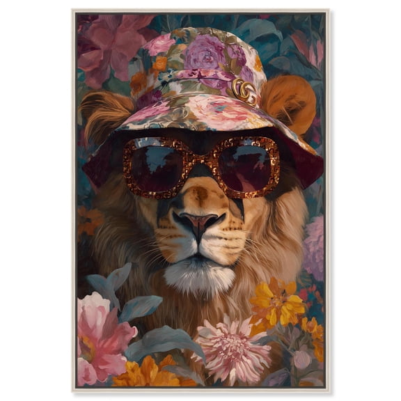 Bloom in Floral Lion Canvas Print Pets Wall Art by Art Remedy, Silver Frame, 10 x 15