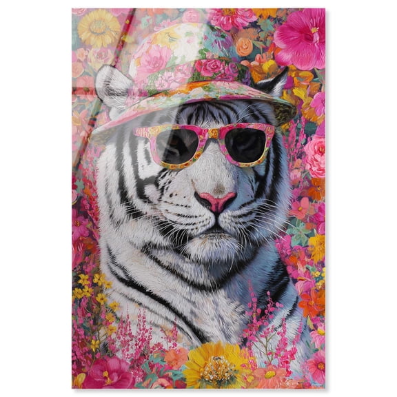Bloom in Floral White Tiger Acrylic Print Pets Wall Art by Art Remedy, Ready to Hang, 10 x 15