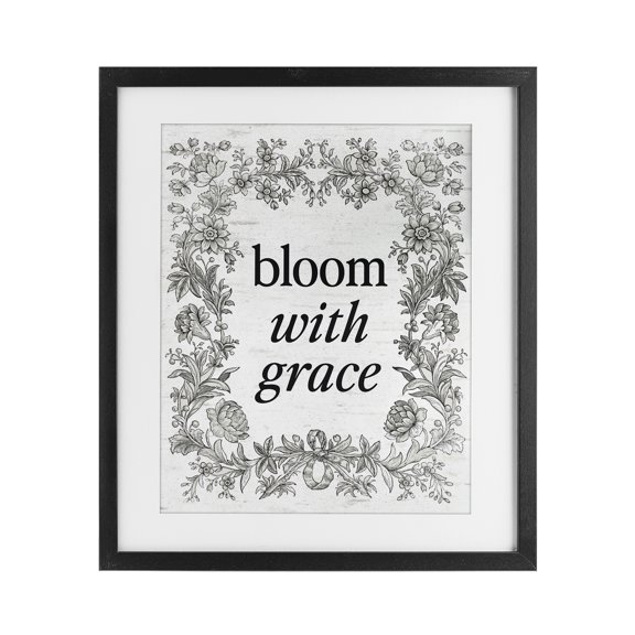 Stupell Industries Bloom with Grace Vintage Border Black Framed Print Under Glass, design by Lettered and Lined, 16 x 13