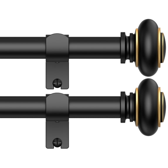 BloomFlower 2 Pack Curtain Rods 18-118 inch, for Window 110 Inch, Adjustable Length Heavy Duty Diameter 7/8 inch, Modern Finials, Black