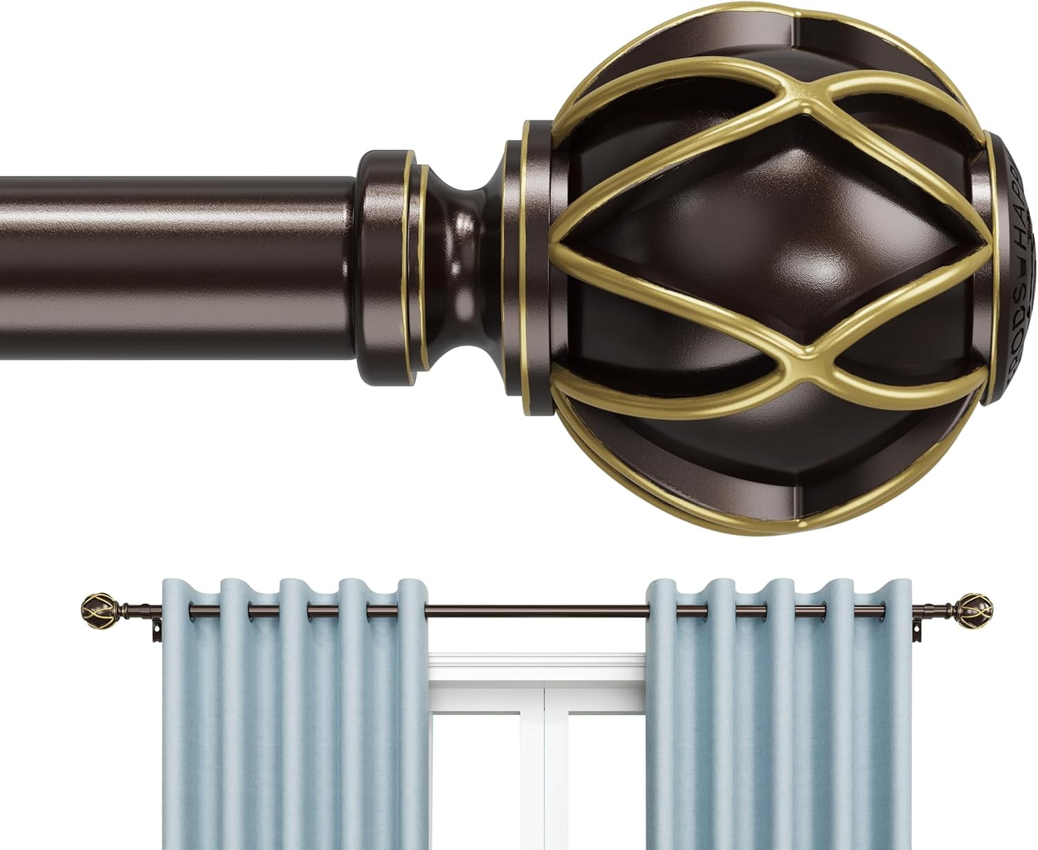 BloomFlower Bronze Curtain Rod, 1 inch, Adjustable Drapery Rod for ...