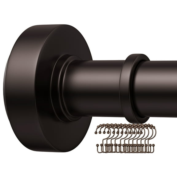 BloomFlower Bronze Shower Rod with 12 Hooks,43''-72'',Never Rust,Never Slip,Adjustable Tension Metal Rod