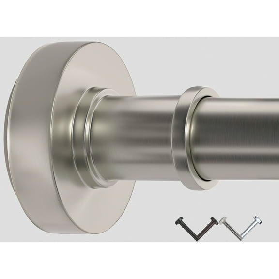 BloomFlower Brushed Nickel Shower Rod,Adjustable 43-72 inches,Rust Resistance, Metal Tension Rod with Spring