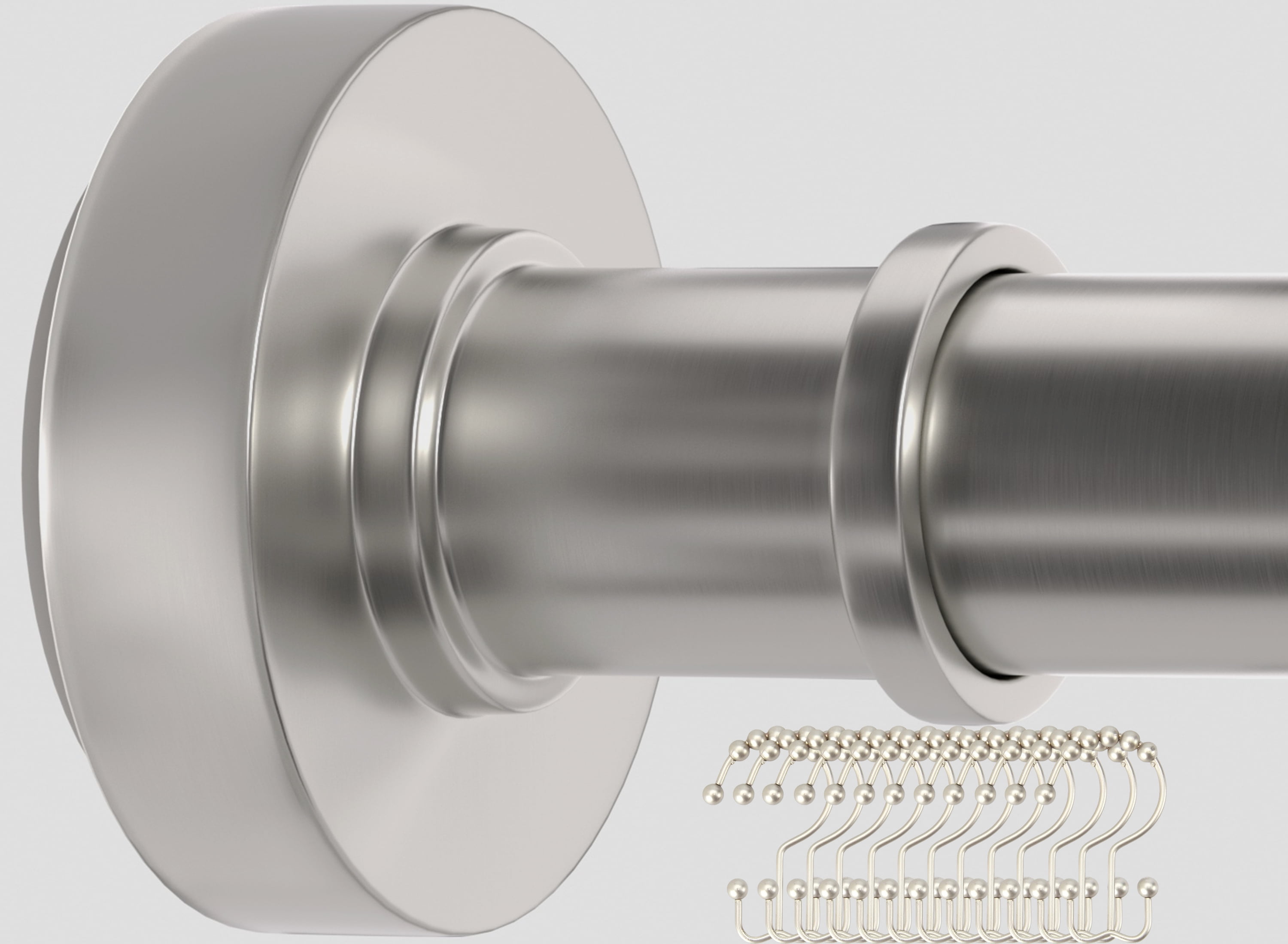 BloomFlower Brushed Nickel Shower Rod with 12 Hooks,Adjustable 4372 inches,Rust Resistance