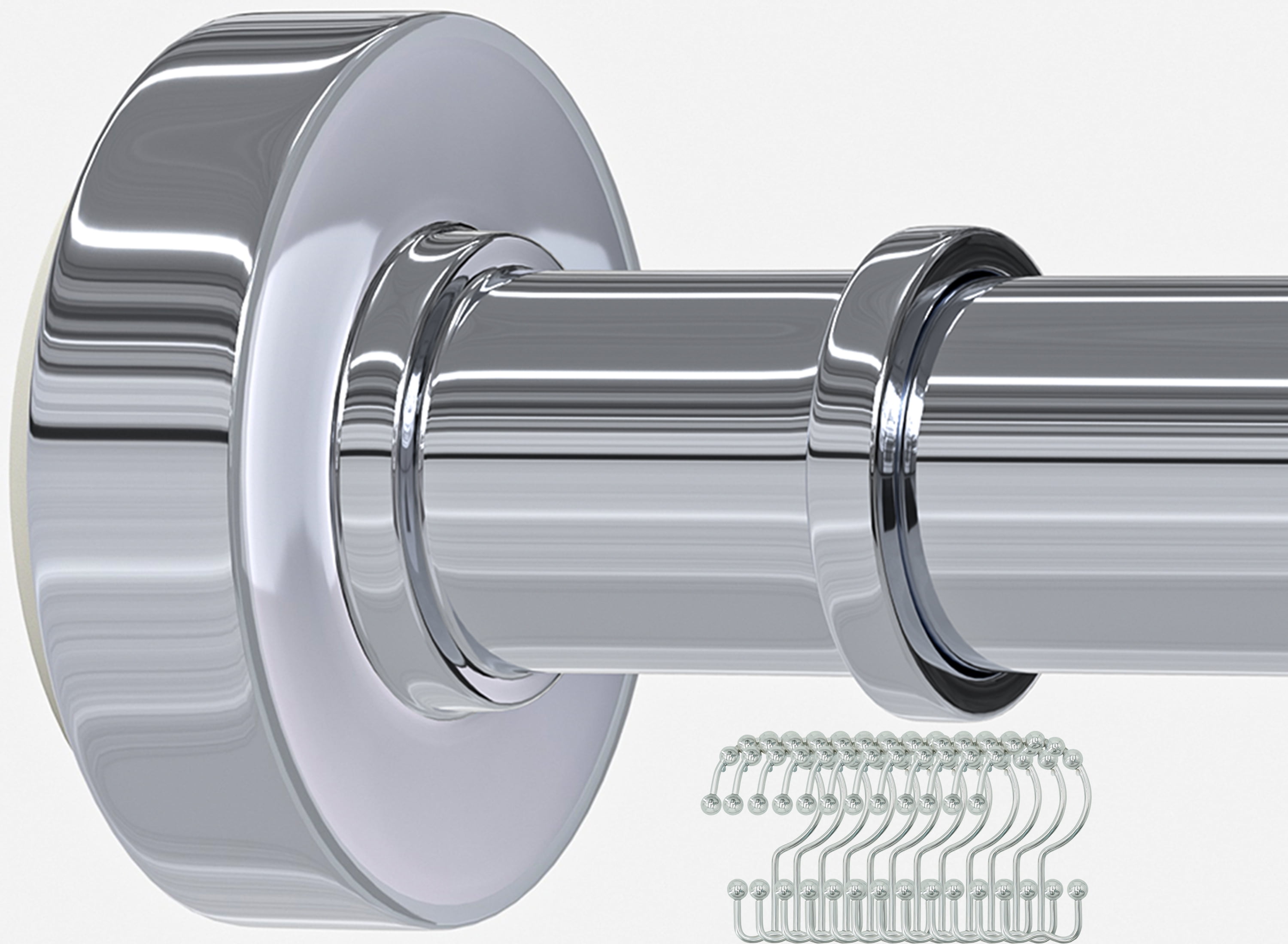 Adjustable Chrome Tension Shower Rod with 12 Hooks, 43-72 Inches