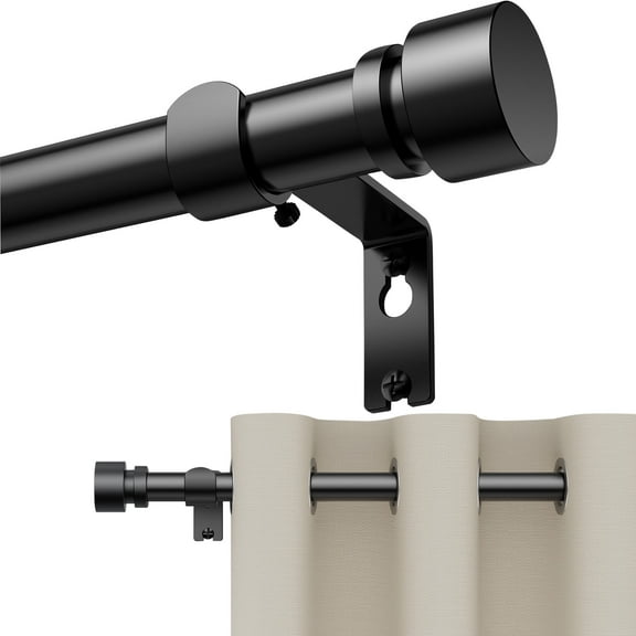 BloomFlower Curtain Rods 18-92 inch, for Window 84 Inch, Adjustable Length Heavy Duty Diameter 7/8 inch, Modern Finials, Black