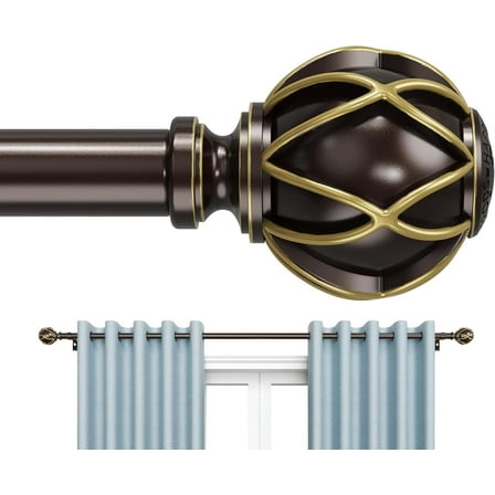 BloomFlower Curtain Rods 18-128 inch, for Window 120 Inch, Adjustable Length Heavy Duty Diameter 7/8 inch, Decorative Finials, Bronze