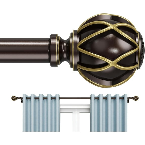 BloomFlower Curtain Rods 18-128 inch, for Window 120 Inch, Adjustable Length Heavy Duty Diameter 7/8 inch, Decorative Finials, Bronze