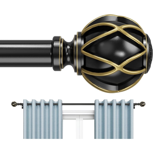 BloomFlower Curtain Rods 18-245 inch, for Window 240 Inch, Adjustable Length Heavy Duty Diameter 7/8 inch, Decorative Finials, Black