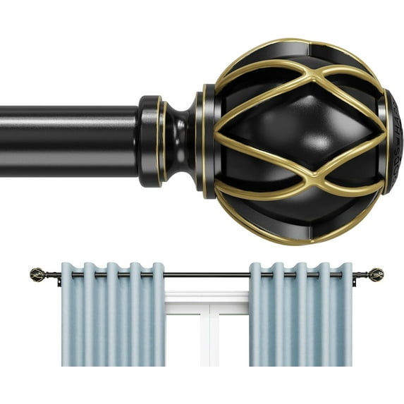 BloomFlower Curtain Rods 18-245 inch, for Window 240 Inch, Adjustable Length Heavy Duty Diameter 7/8 inch, Decorative Finials, Black
