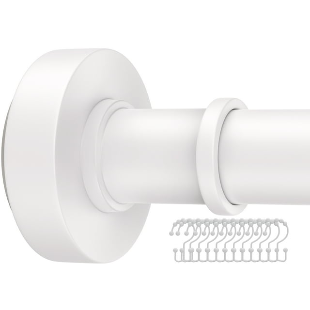 BloomFlower White Shower Rod with 12 Hooks, Adjustable 18-72 inches,Rust Resistance,Tension Metal Rod,No Drill