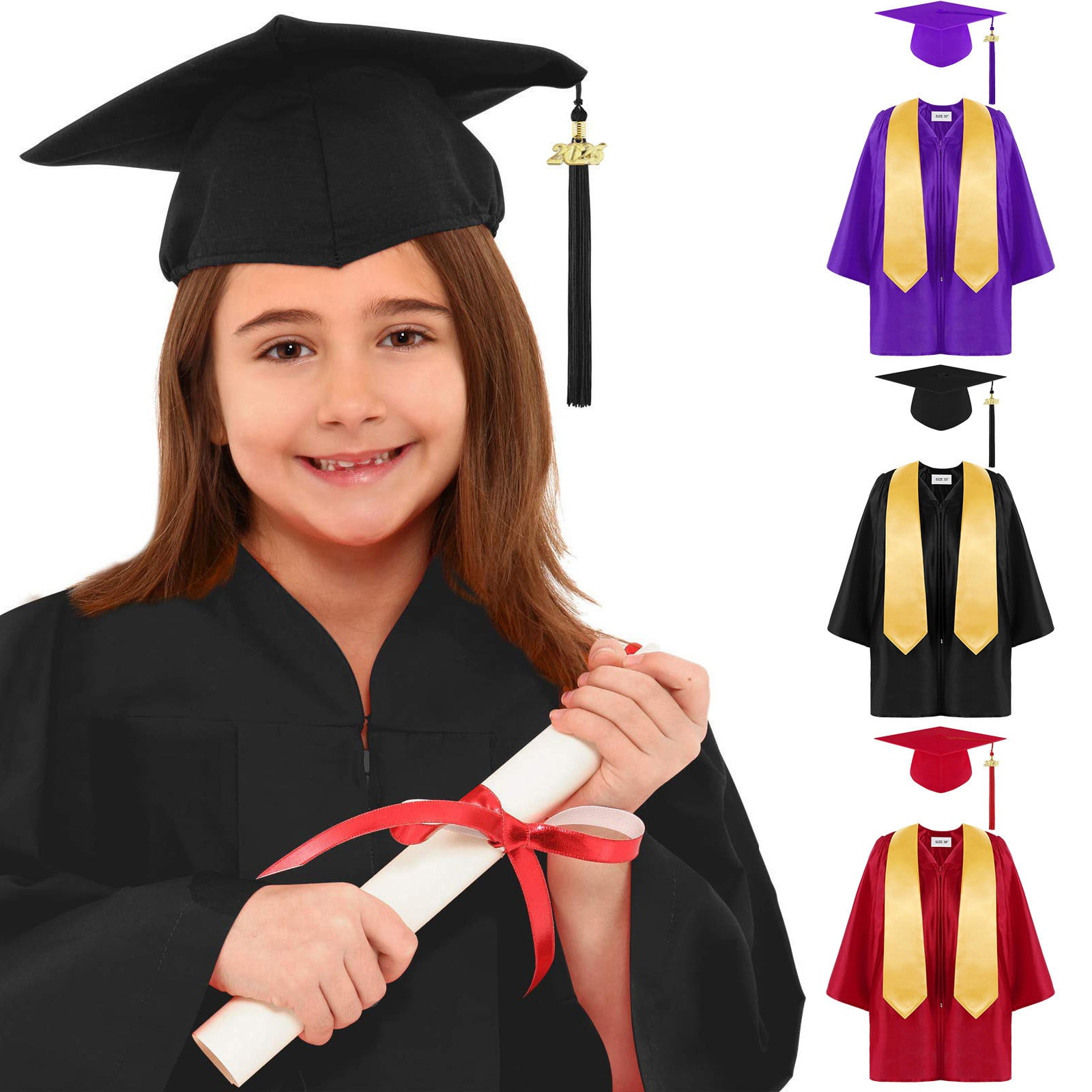 BloomJoy 2-12T Kid Graduation Cap and Gown 2025 Set with Tassel for ...