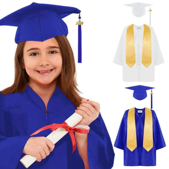 BloomJoy 4-14T Preschool Kindergarten Graduation Gown Cap Set with 2025 Tassel and Graduation Stole for Child Homeschool Dark Blue 4-6 Years Little Kid