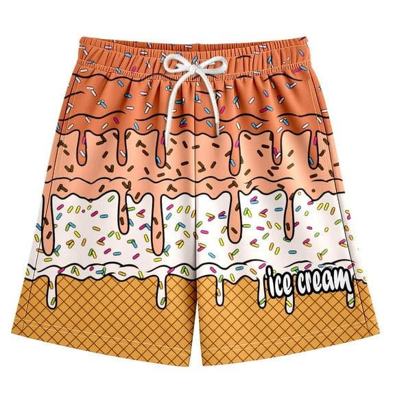 BloomJoy Big Kid 2-14T Ice Cream Shorts Boy Girl Summer Beach Preppy with Pockets Elastic Waist Ice Cream Baseball Shorts 11-12 Years Orange Summer Shorts