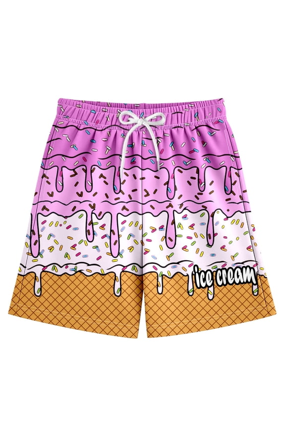 Big Kid 2-14T Ice Cream Shorts Boy Girl Summer Beach Preppy with Pockets Elastic Waist Ice Cream Baseball Shorts 9-10 Years Purple Summer Shorts