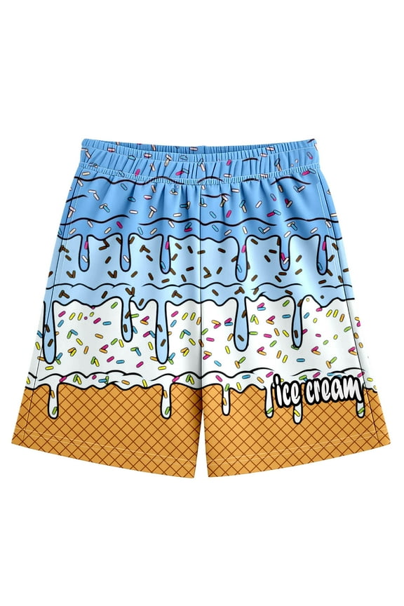 Big Kid Ice Cream Shorts for 2-14T Boy Girl Elastic Waist with Pockets Summer Cool Preppy Ice Cream Baseball Shorts 11-12 Years Blue Summer Shorts