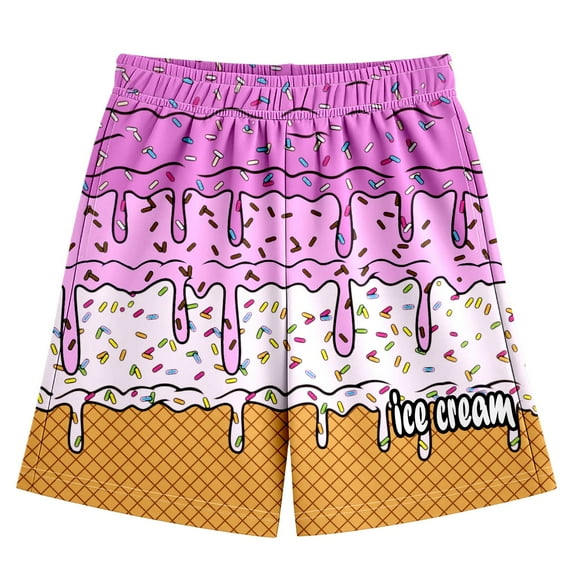 BloomJoy Big Kid Ice Cream Shorts for 2-14T Boy Girl Elastic Waist with Pockets Summer Cool Preppy Ice Cream Baseball Shorts 11-12 Years Hot Pink Summer Shorts
