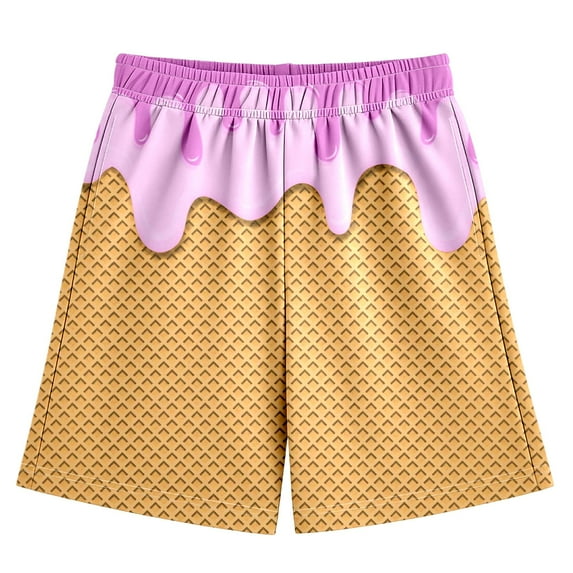 BloomJoy Big Kid Ice Cream Shorts 2-14T Boy Girl Elastic Waist with Pockets Summer Cool Preppy Ice Cream Baseball Shorts 11-12 Years Pink Summer Shorts