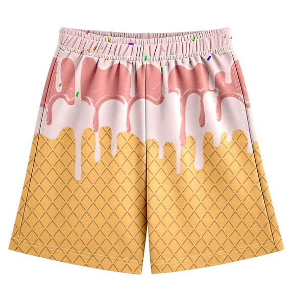 BloomJoy Big Kid ce Cream Shorts Boy Girl 2-14T Summer Beach Preppy with Pockets Elastic Waist Ice Cream Baseball Shorts 13-14 Years Light Pink Summer Shorts